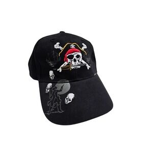Pirate Skull Embroidered Graphic Baseball Cap Hat, Crossbones & Ship Design‎